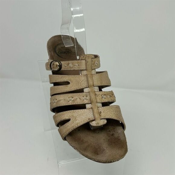 Abeo Women's Brown Leather Slide Sandals Size 9 Neutral Wedge Heel Summer - Picture 2 of 10